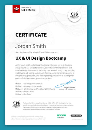 The School of UX certificate example